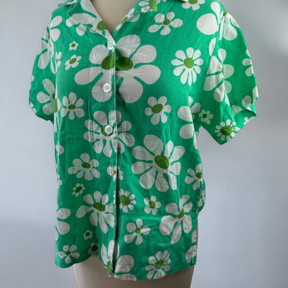 Big Bud Lazy Daisy Button Up Shirt Green Floral Print Top Cotton US Made Size XS - Picture 3 of 12